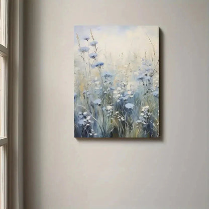 Painting of flowers on a wall next to a window