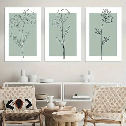 3pcs Minimalist Botanical Flower Paintings Metal Print Ready to Hang Art