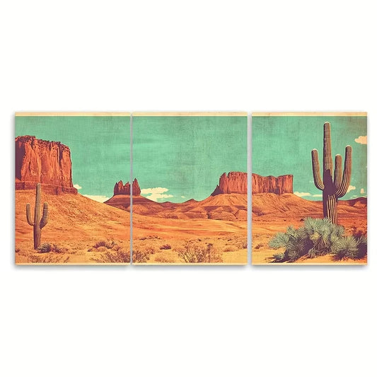 3pcs Vintage Arizona Desert Travel Metal Print Ready to Hang Art