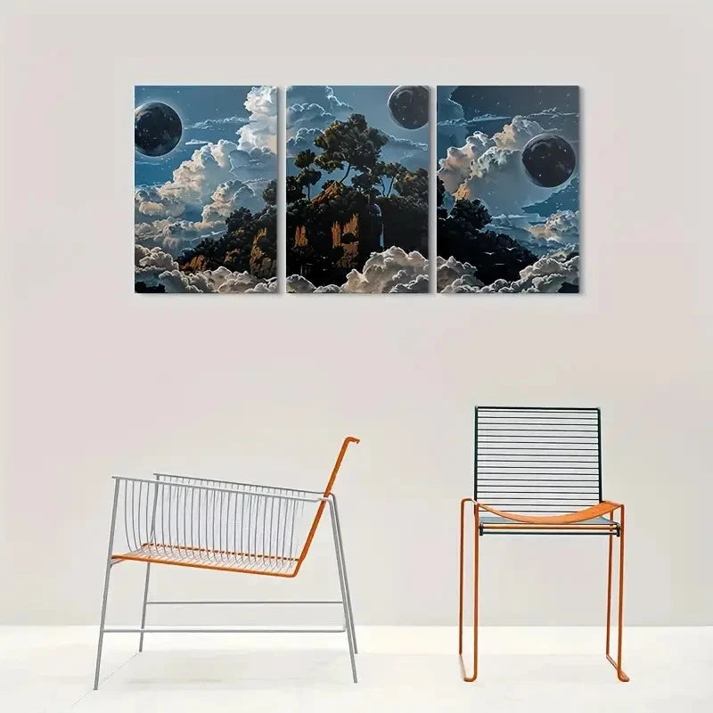 3pcs Fantasy Cloudscape Painting Metal Print Ready to Hang Art