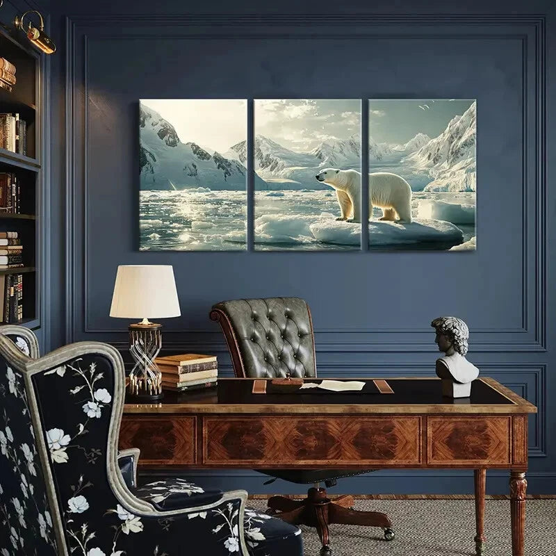 3pcs Polar Bear & Snowy Mountain Landscape Metal Print Ready to Hang Art