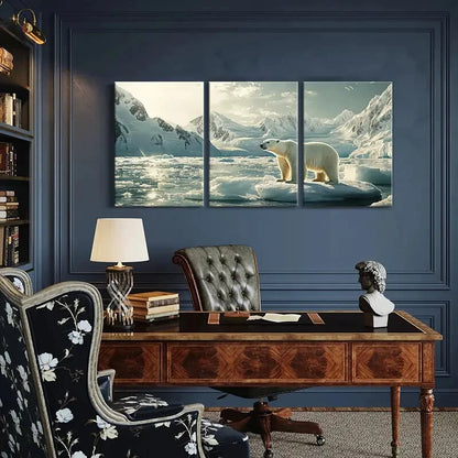 3pcs Polar Bear & Snowy Mountain Landscape Metal Print Ready to Hang Art