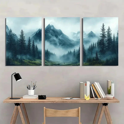 3pcs Mountain Landscape Serene Forest Metal Print Ready to Hang Art