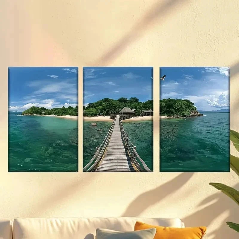 3pcs Hawaiian Resort Island Wall Art Set Canvas Framed 60x90cm - High Quality Print 100% Australian Made Wall Canvas Ready to Hang