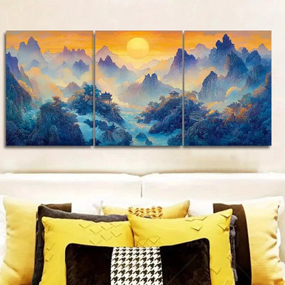3pcs Vibrant Blue & Golden Sky Sunrise Metal Print Ready to Hang Art