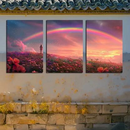 3pcs Vibrant Charming Rainbow & Girl Design Metal Print Ready to Hang Art