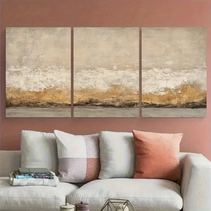 3pcs Beige Wabi Sabi Neutral Abstract Design Wall Art Set Canvas Framed 50x70cm - High Quality Print 100% Australian Made Wall Canvas Ready to Hang