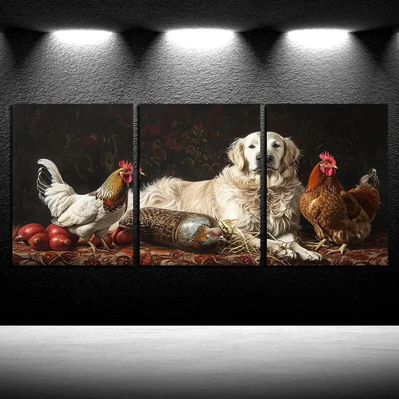 3pcs Dogs and Birds Farm Themed Design Metal Print Ready to Hang Art