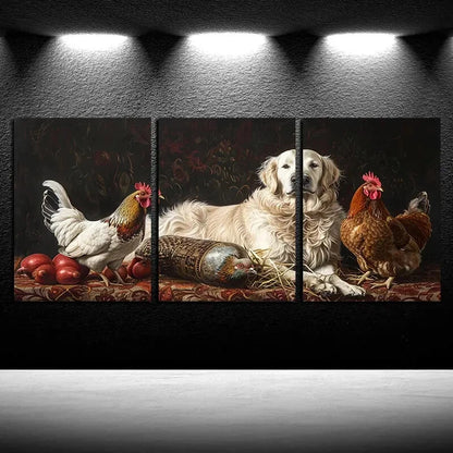 3pcs Dogs and Birds Farm Themed Design Metal Print Ready to Hang Art