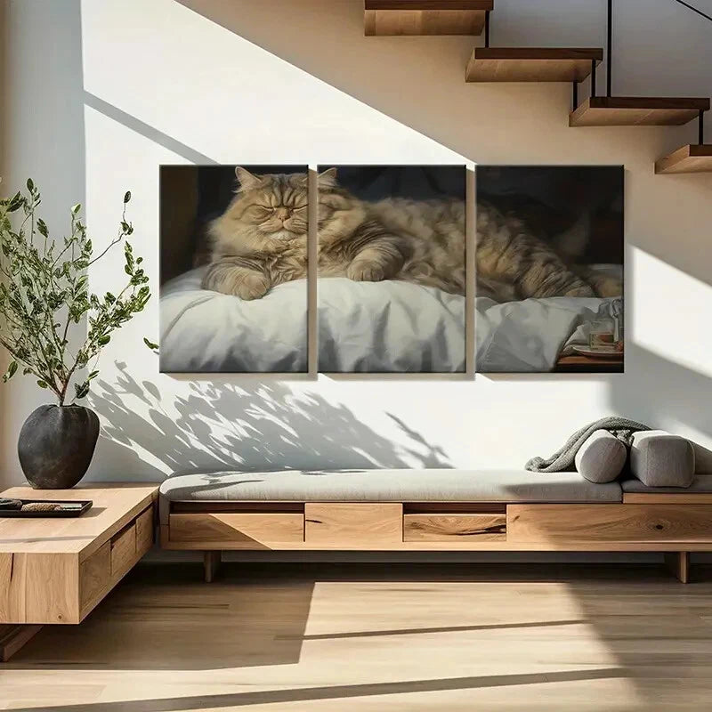 3pcs Adorable Cat Sleeping Cozy Vintage Metal Print Ready to Hang Art