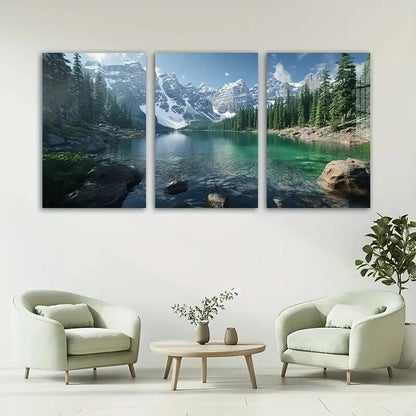 3pcs Snowy Mountains Forest Lakes Metal Print Ready to Hang Art
