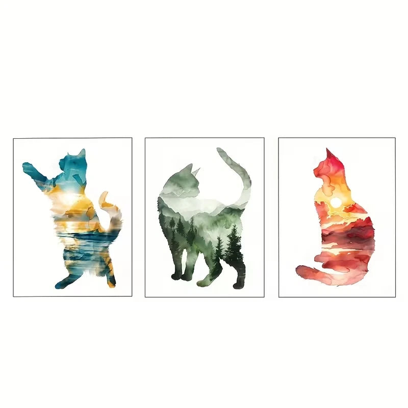 3pcs Adventure Cats Natural Forest Sunset Wall Art Set Canvas Framed 50x70cm - High Quality Print 100% Australian Made Wall Canvas Ready to Hang