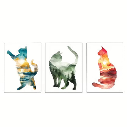 3pcs Adventure Cats Natural Forest Sunset Wall Art Set Canvas Framed 50x70cm - High Quality Print 100% Australian Made Wall Canvas Ready to Hang