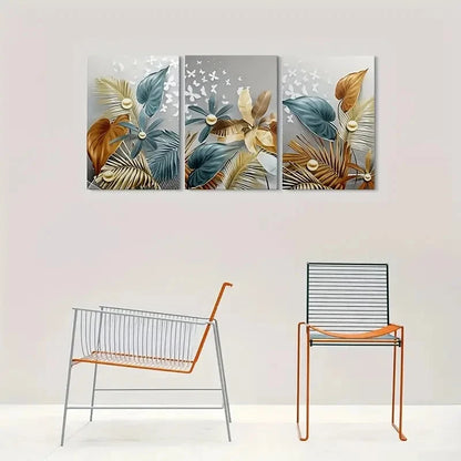 3pcs Modern Abstract Tropical Leaf & Flower Metal Print Ready to Hang Art