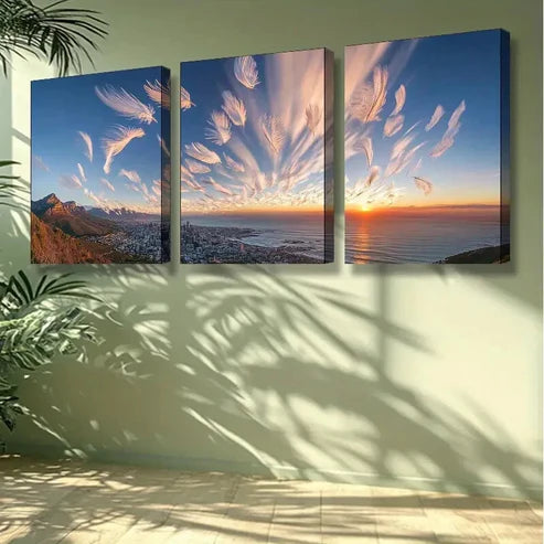 3pcs Vibrant Sunset in Cape Town Wall Art Set Canvas Unframed - High Quality Print 100% Australian Made Wall Canvas