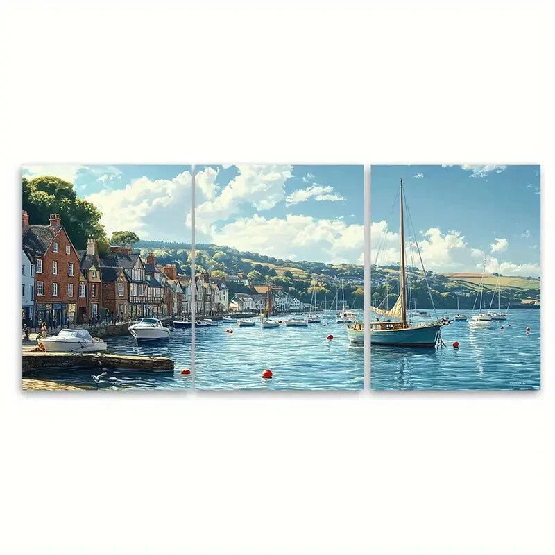 3pcs Coastal Scene Salcombe England Travel Print Metal Print Ready to Hang Art