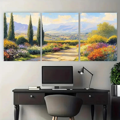 3pcs Tuscan Countryside Colorful Flowers Design Metal Print Ready to Hang Art