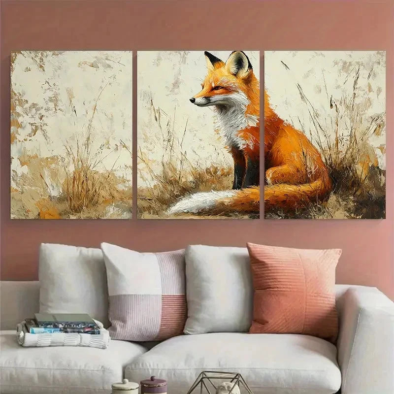 3pcs Red Fox Woodland Animals Metal Print Ready to Hang Art