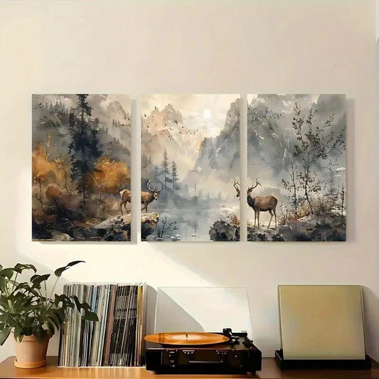 3pcs Serene Forest And River In Misty Wall Art Set Canvas Framed 50x70cm - High Quality Print 100% Australian Made Wall Canvas Ready to Hang
