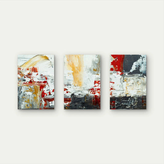 3pcs Modern Abstract Gold and Red Texture Wall Art Set Canvas Framed 60x90cm - High Quality Print 100% Australian Made Wall Canvas Ready to Hang