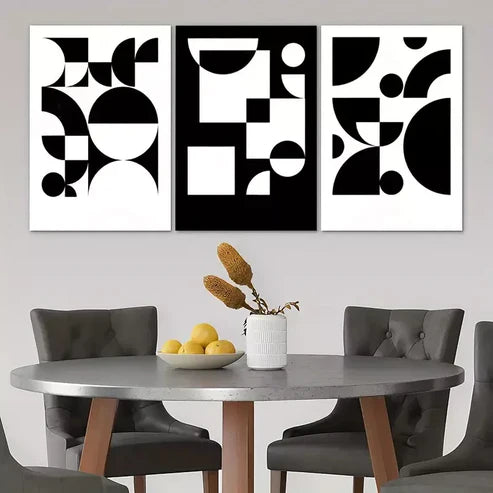 3pcs White & Black Abstract Wall Art Set Canvas Unframed - High Quality Print 100% Australian Made Wall Canvas