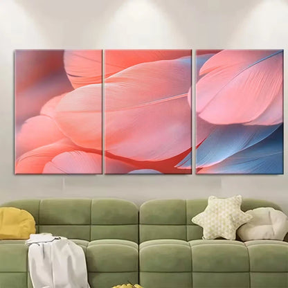 3pcs Ethereal Coral Pink Feather Metal Print Ready to Hang Art