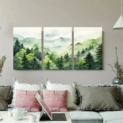 3pcs Serene Forest And Misty Hills Perfect Wall Art Set Canvas Framed 40x60cm - High Quality Print 100% Australian Made Wall Canvas Ready to Hang