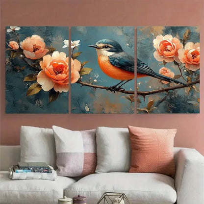 3pcs Peonies Jasmine Roses Birds Florals Metal Print Ready to Hang Art