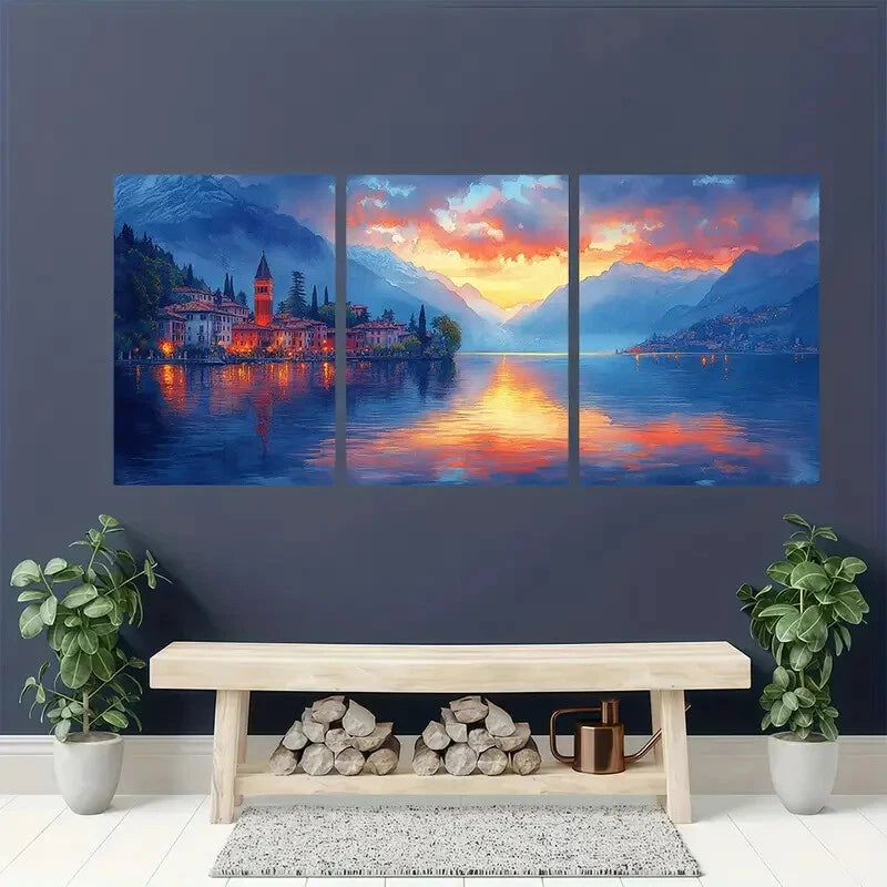 3pcs Italian Mountain Lake Landscape Art Metal Print Ready to Hang Art