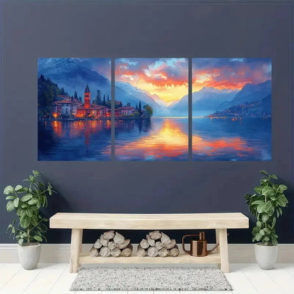 3pcs Italian Mountain Lake Landscape Art Metal Print Ready to Hang Art