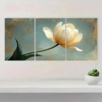 3pcs Beige Art Tulip Flower Painting Print Metal Print Ready to Hang Art