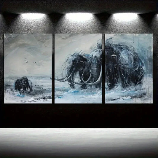 3pcs Mammoths Trek Through The Snow Metal Print Ready to Hang Art