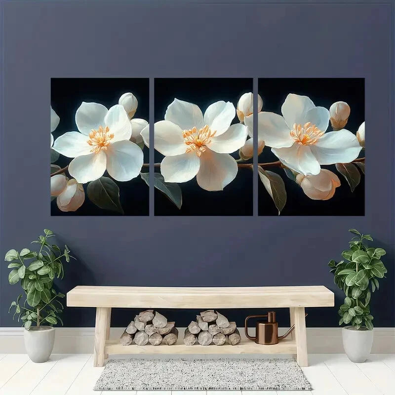 3pcs Featuring Lush Green Leaves and Delicate Metal Print Ready to Hang Art