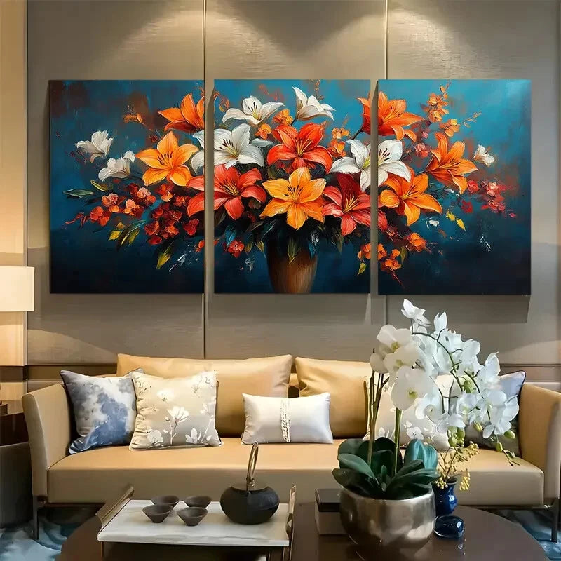 3pcs Elegant Flower Bouquet Design Metal Print Ready to Hang Art