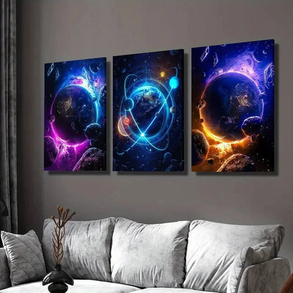 3pcs  Outer Space & Sci-Fi Fantasy Planets Wall Art Set Canvas Framed 40x60cm - High Quality Print 100% Australian Made Wall Canvas Ready to Hang