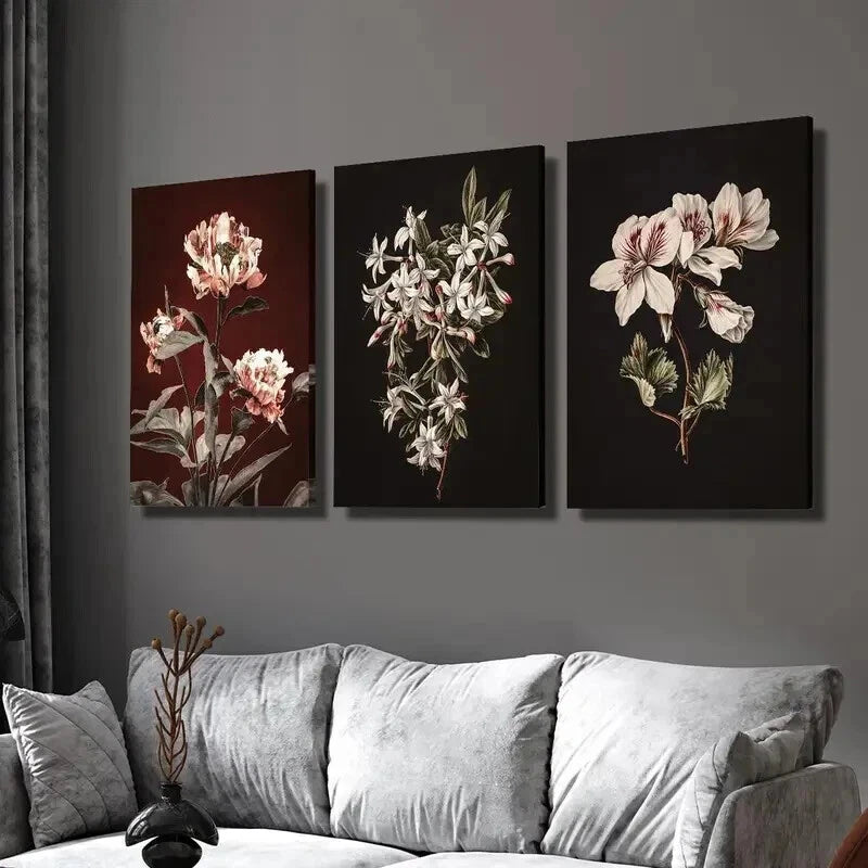 3pcs Botanical Flowers Artwork Portrait Wall Art Set Canvas Framed 50x70cm - High Quality Print 100% Australian Made Wall Canvas Ready to Hang