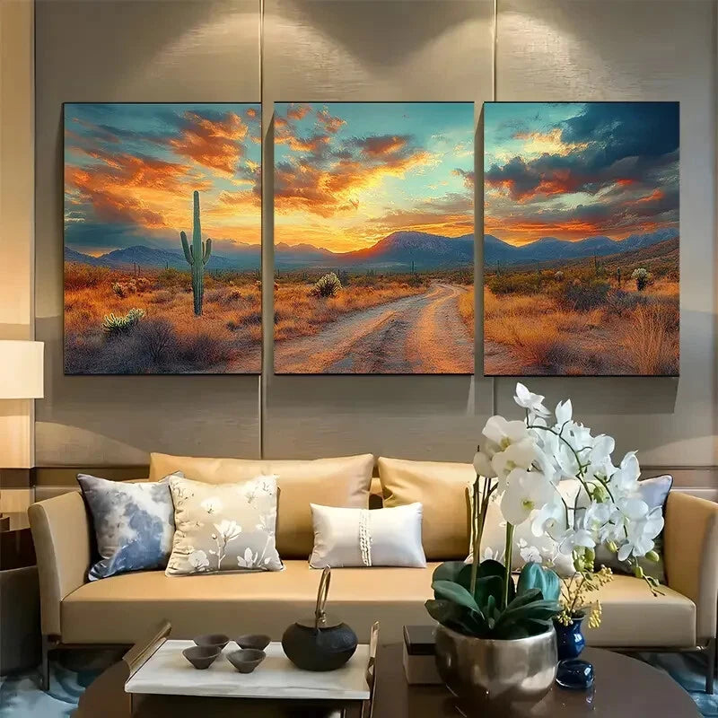 3pcs Saguaro Cactus Mountain Scene Metal Print Ready to Hang Art