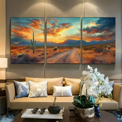 3pcs Saguaro Cactus Mountain Scene Metal Print Ready to Hang Art