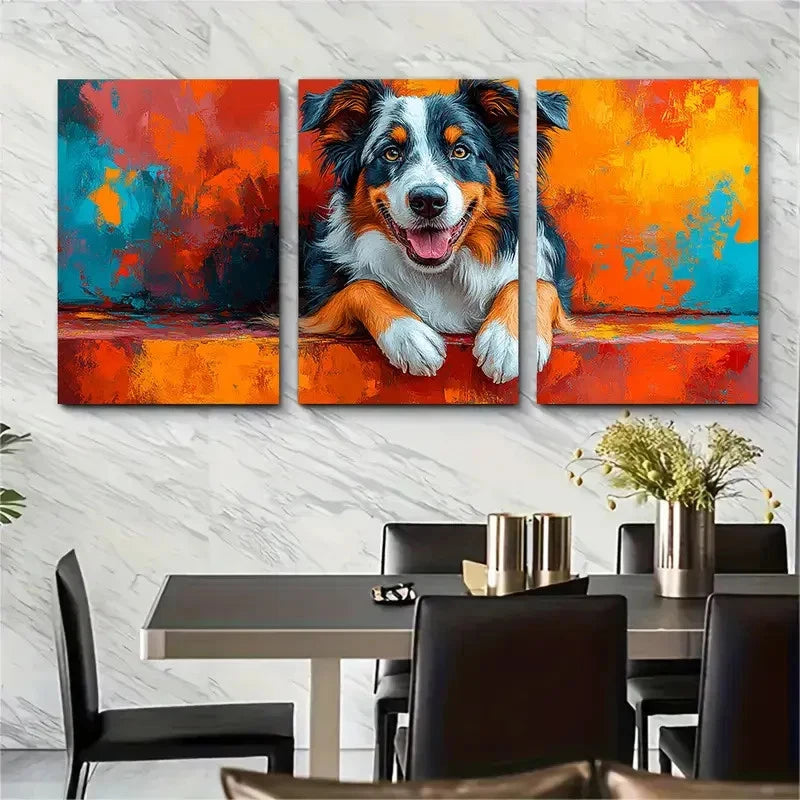 3pcs Australian Shepherd Detailed Dog Perfect Wall Art Set Canvas Framed 40x60cm - High Quality Print 100% Australian Made Wall Canvas Ready to Hang