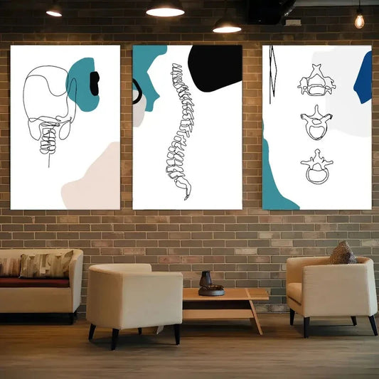 3pcs Anatomy set of Blue Vertebrae Spinal Column Metal Print Ready to Hang Art