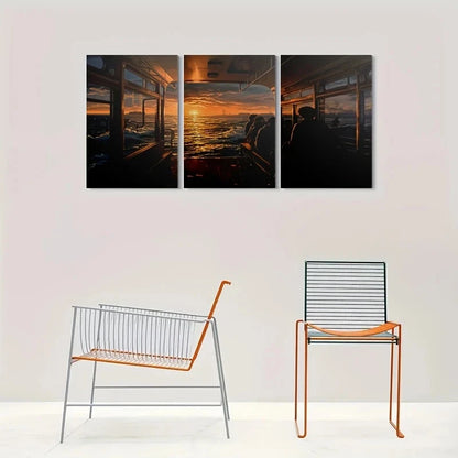 3pcs Sunset Ocean View Sunset Hues Metal Print Ready to Hang Art
