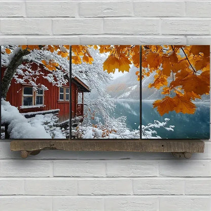 3pcs Snowy Cabin Watercolor Style Metal Print Ready to Hang Art