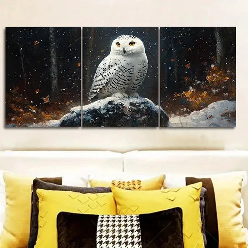 3pcs Snowy Owl in Forest Wall Art Set Canvas Unframed - High Quality Print 100% Australian Made Wall Canvas - Bella Home Decor
