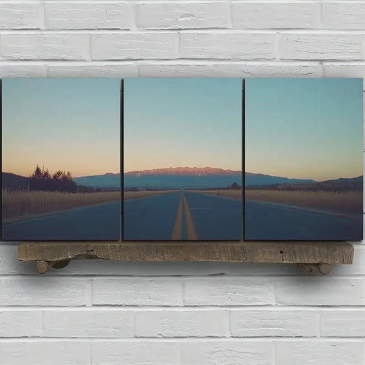 3pcs Sunset Glow Road Trio Mountain Metal Print Ready to Hang Art - Bella Home Decor