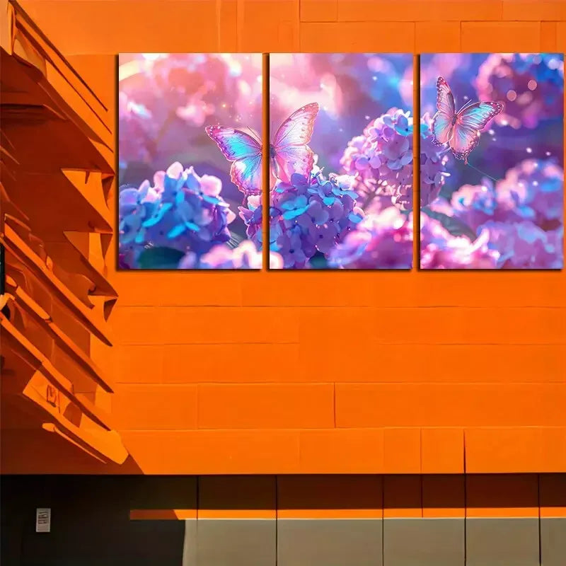 3pcs  Art Of A Butterfly On A Flower Wall Art Set Canvas Framed 50x70cm - High Quality Print 100% Australian Made Wall Canvas Ready to Hang - Bella Home Decor