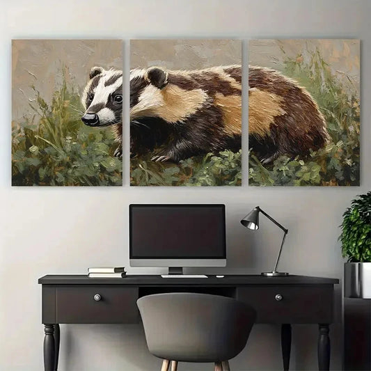 3pcs Badger Animal Pet Portrait Metal Print Ready to Hang Art