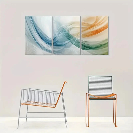 3pcs Modern Abstract Blue Green Orange Metal Print Ready to Hang Art
