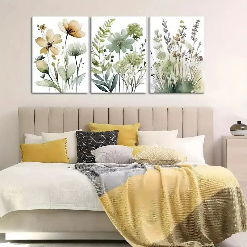 3pcs Green Boho Floral Canvas Framed 40x60cm - High Quality Print 100% Australian Made Wall Canvas Ready to Hang