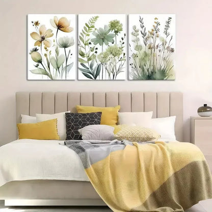 3pcs Green Boho Floral Canvas Framed 40x60cm - High Quality Print 100% Australian Made Wall Canvas Ready to Hang