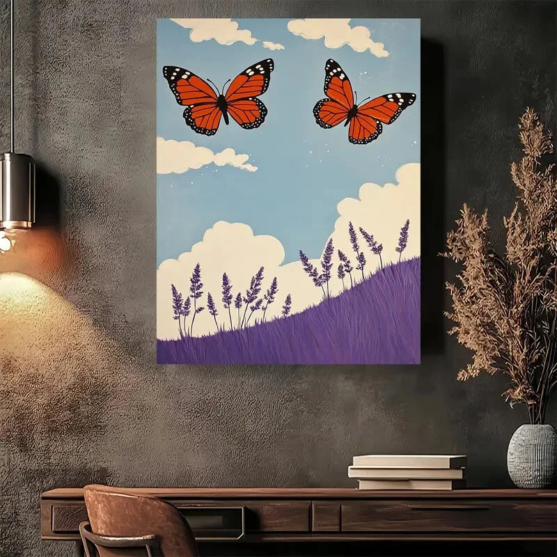 Beautiful Modern Vintage Butterfly Lavender Sky 40x60cm Metal Print Ready to Hang